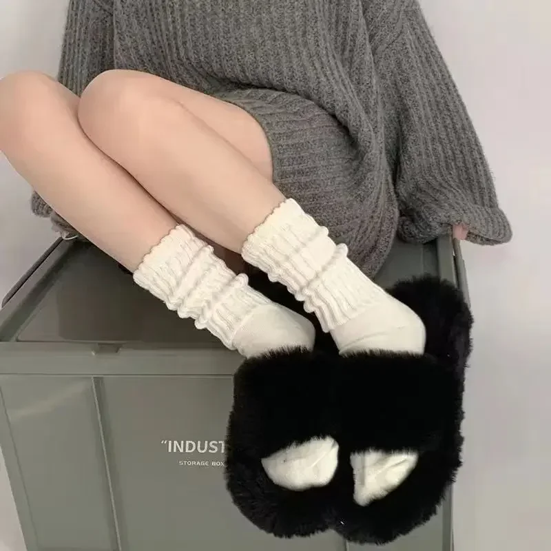 Calcetines largos de punto para mujer, medias de tubo medio de ganchillo suelto, puños de botas, volantes, color blanco y negro, Y2k, Lolita Sox, 3 pares, 1 par