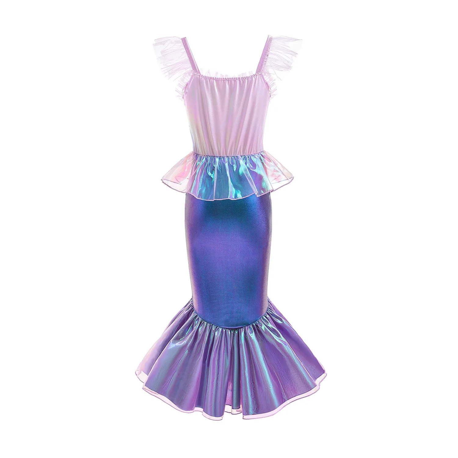 The Little Girl Fancy Gradient Mermaid Costume Ariel Role Play Fishtail Cosplay Dress Summer Kids Princess Beach Holiday Party D