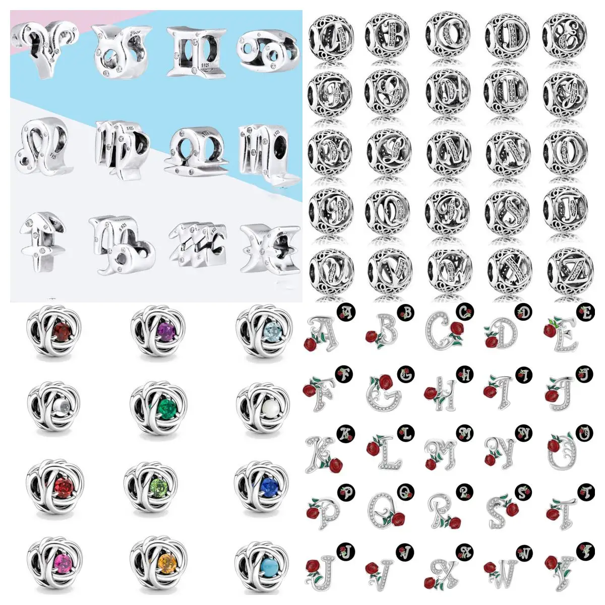 

New 925 Silver 26 Letter 12 constellation Series Bead Charm Exquisite Jewelry Fit 3mm Bracelet Diy Gift Birthday