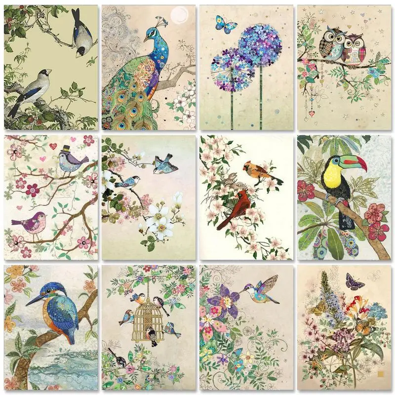 

GATYZTORY Diy Pictures By Numbers Kits For Adults Handpainted Birds With Butterfly Oil Painting By Number Animal Home Decor