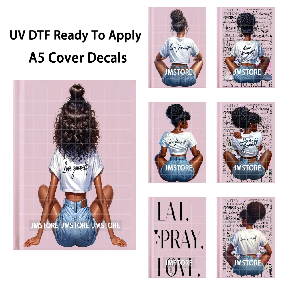New Black Women Positive Quotes A5 Notebook UV DTF Wraps Ready To Apply Waterproof Transfer Stickers Decals For Journal Cover
