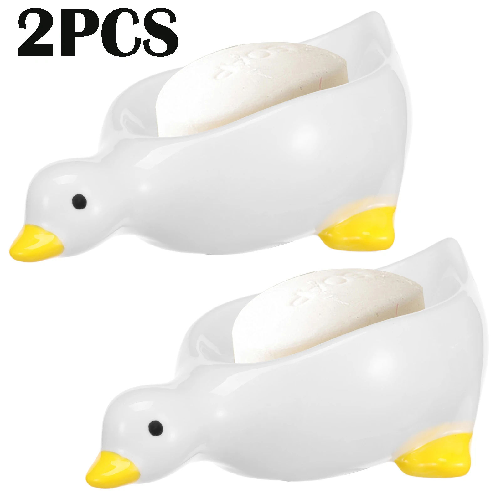 

2 шт., керамическая мыльница в форме милой утки для душа, самосливный держатель для мыла, легкая очистка для душа, ванной комнаты, кухонной раковины