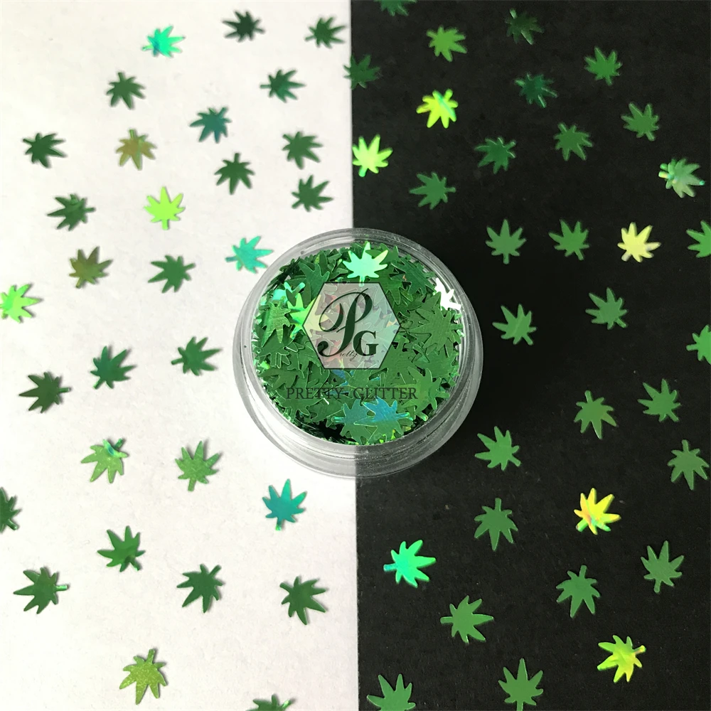 PrettyG Bulk 6mm Autumn Leaves Shape Green Leaf Glitter Sequins Neon Leaves Glitter Flakes For Resin Nail Art DIY Decoration