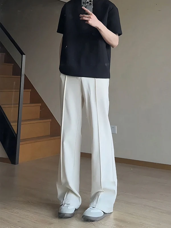 

White High Waist Straight Leg Suit Pants Men's Summer Slimming Ice Silk Drapey Casual Trousers CleanFit American Sle Long P...