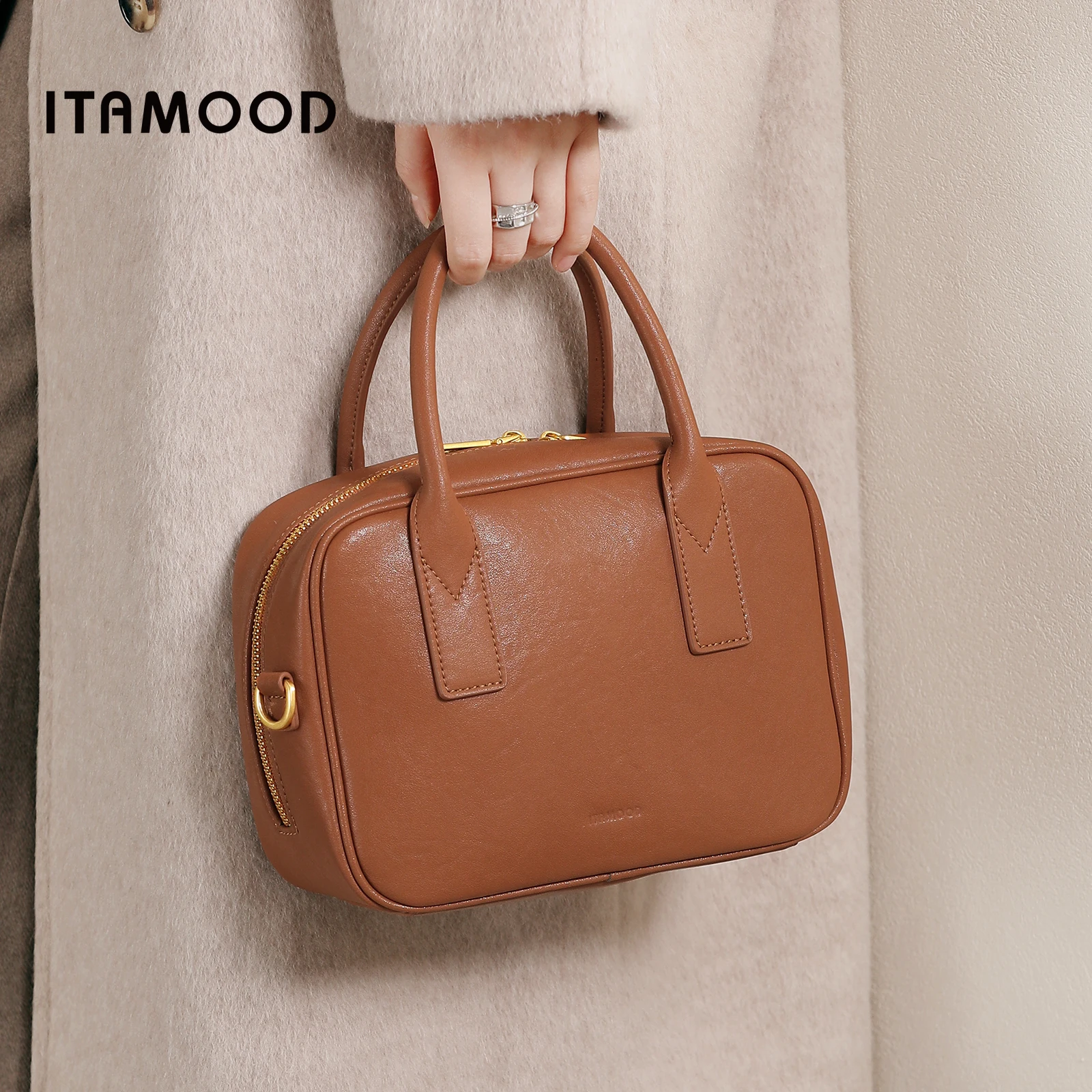 ITAMOOD Bowling Bag for Women Adjustable Long Shoulder Strap Leather Handbag Original Designer Brand Christmas Gift Fashion