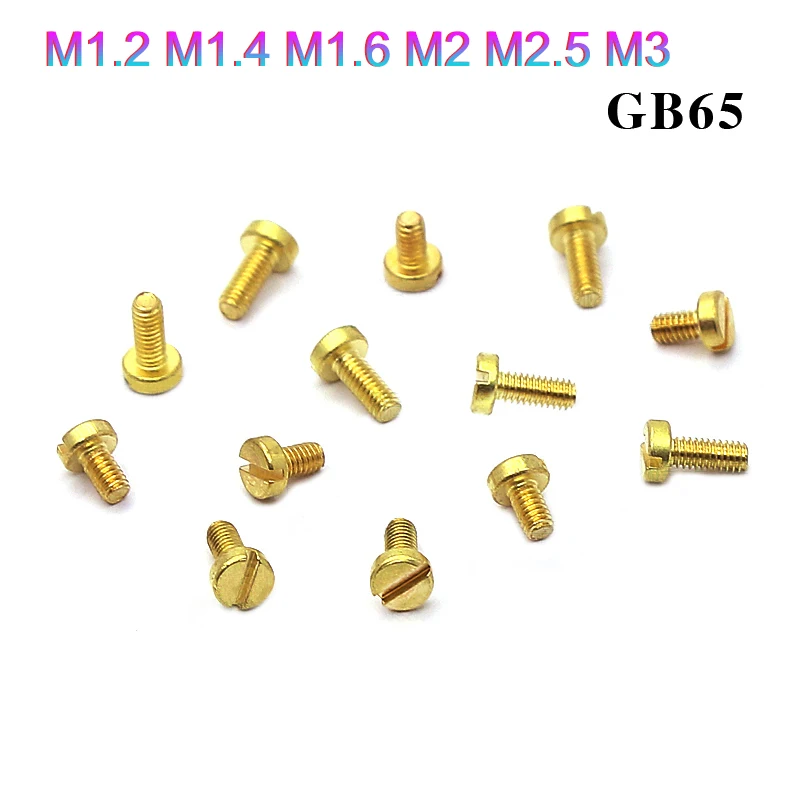 

100Pcs M1.2 M1.4 M1.6 M2 M2.5 M3 Slotted Cylindrical Head Brass Copper Screw GB65 Flat Head Screw DIN84