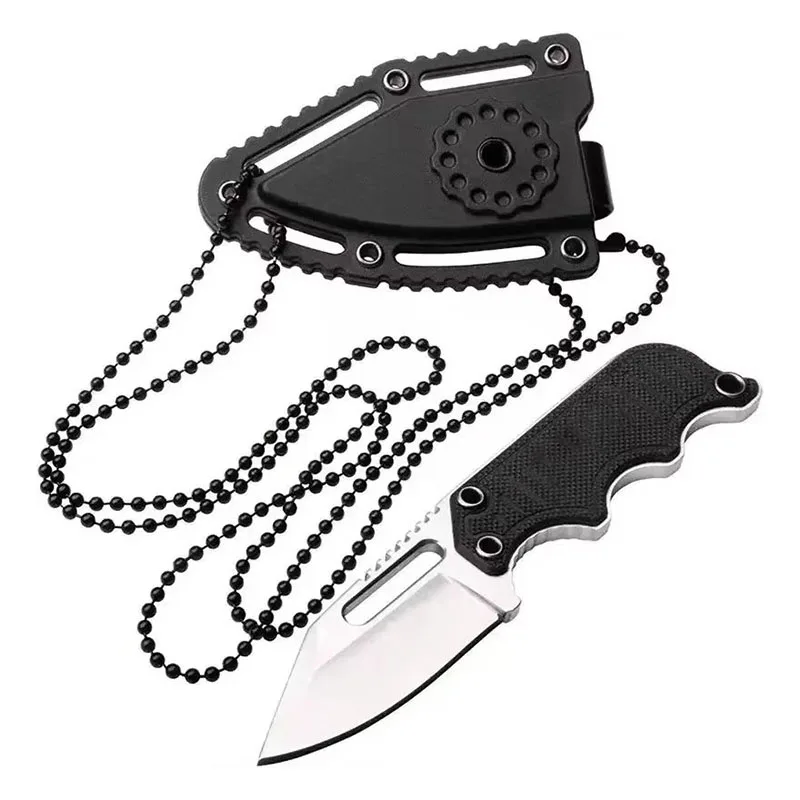 Small Fixed Blade Knife Mini Neck Keychain Knife Satin Plain Blade G10 Handle with ABS Sheath Outdoor EDC Camping Survival Tool image 4