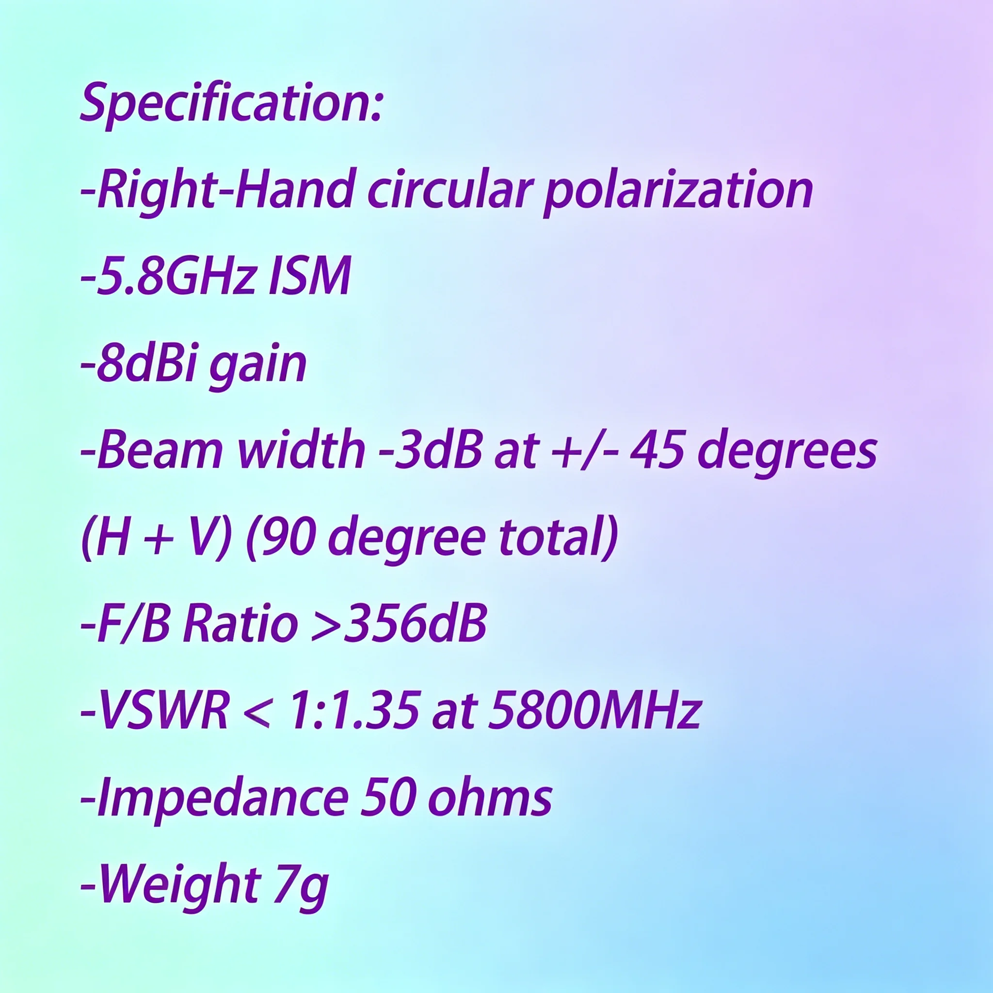 5.8GHz 8dBi Mini RHCP Circular Polarized Patch Plate Antenna SMA Male for Image Transmission with Fatshark Tablet