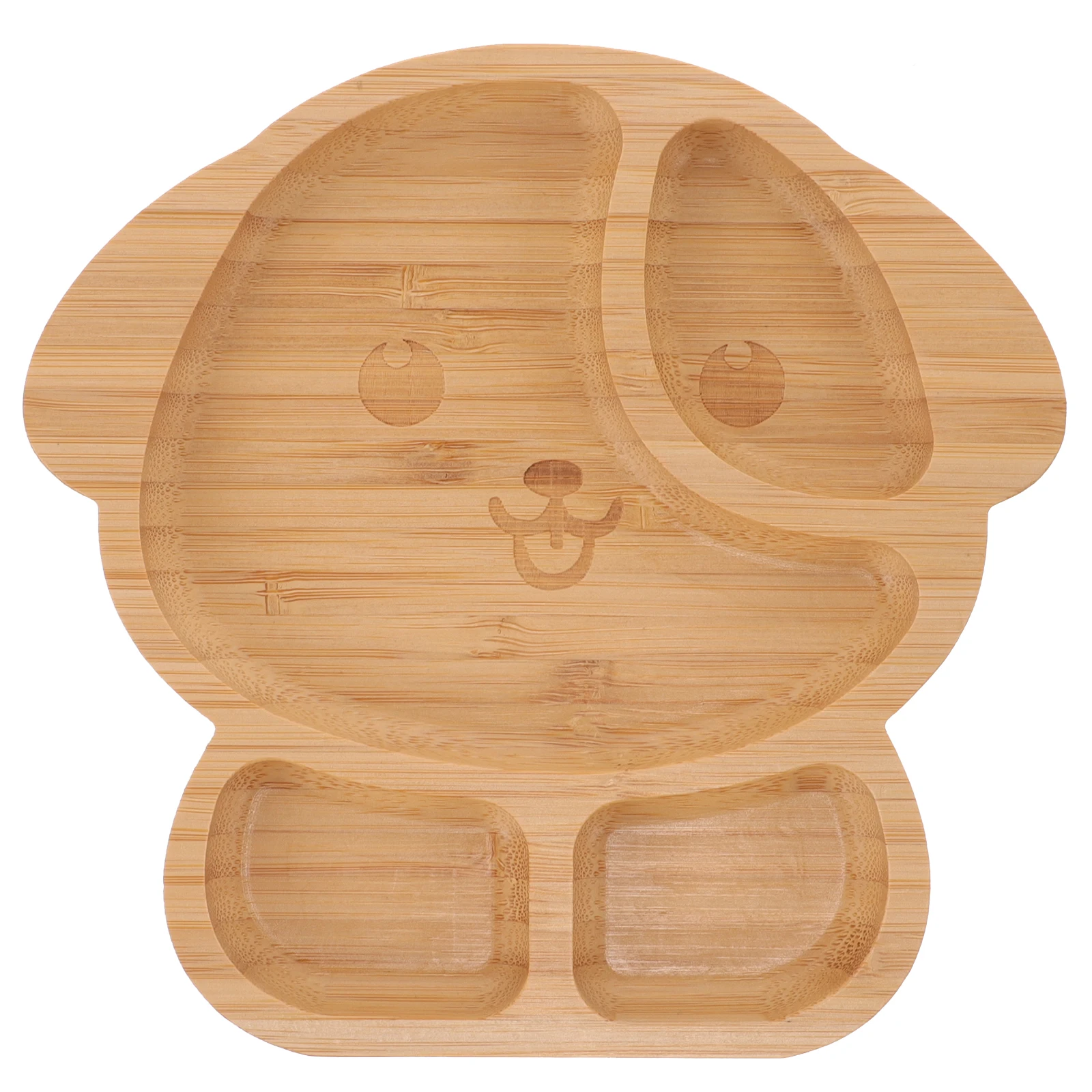 

Baby Bamboo Wood Divided Food Plate Anti Slip Dinner Tray Suction Cup Cute Dog Utensils Set Easy Clean Dishwasher Safe Serving