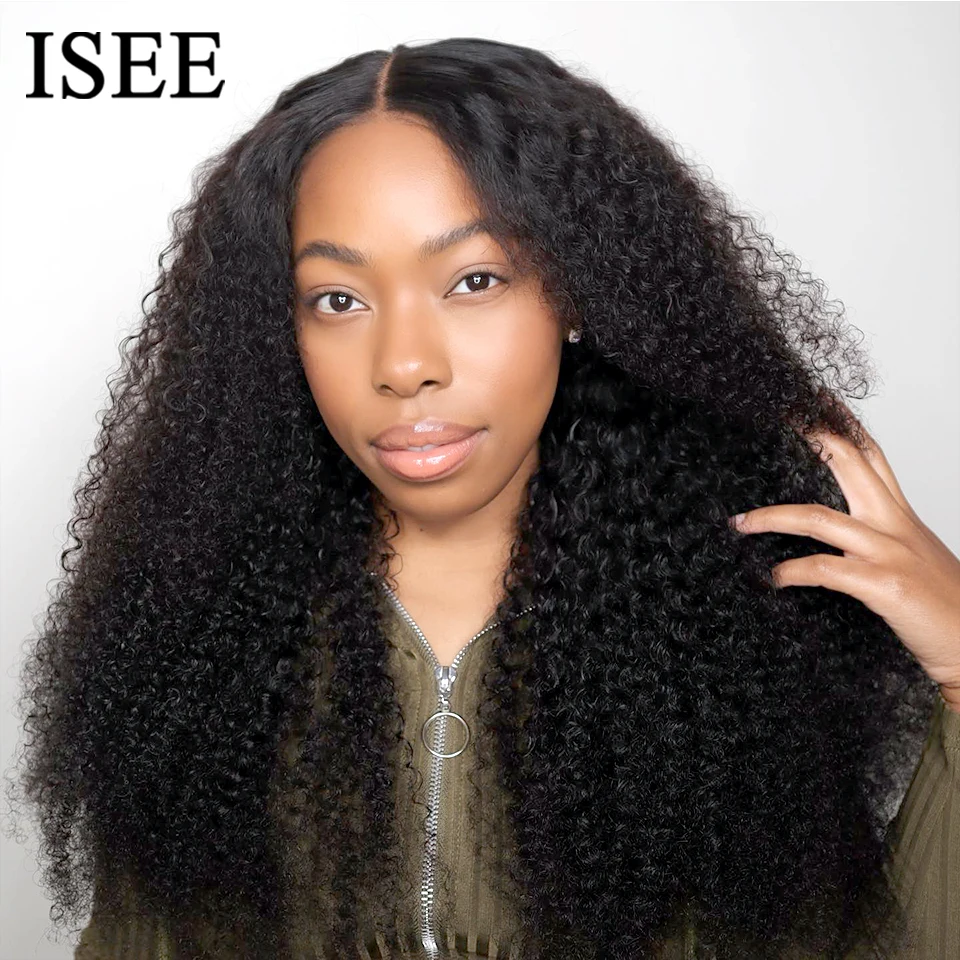 Wear And Go ISEE Hair Kinky Curly Lace Front Wig PrePlucked HD Lace Closure Curly Glueless Wig Human Hair Deep Curly Wigs