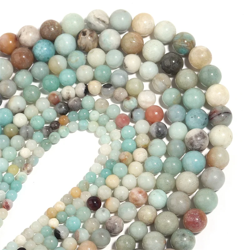 Natura Stone Smooth Mixed Amazonite Round Beads for Jewelry Making Diy Bracelet Necklace Accessories 15\