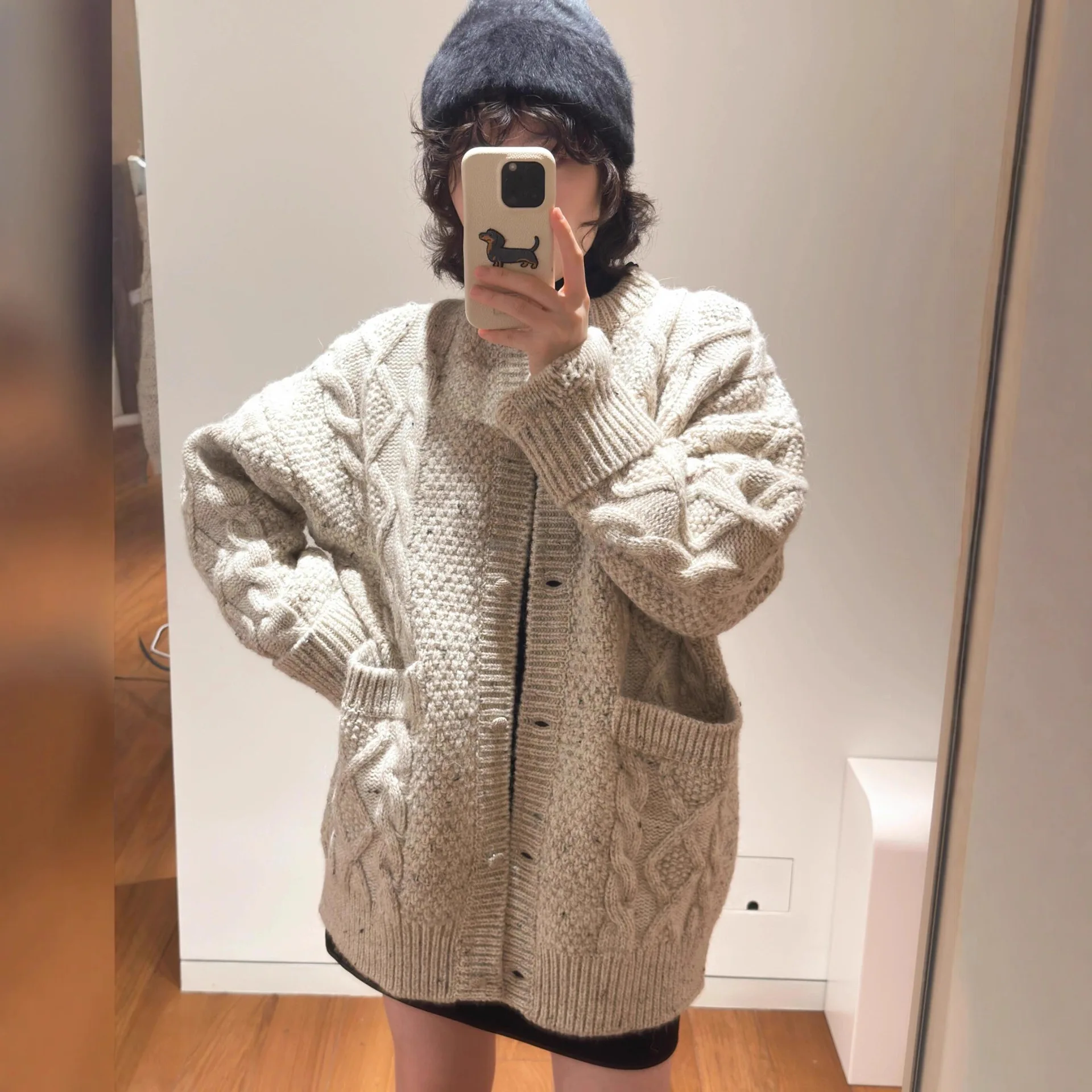 

25 Autumn Winter New Retro Cable Knit Cardigan Thick Round Neck Sweater Women Fashion Commuter y2k clothes