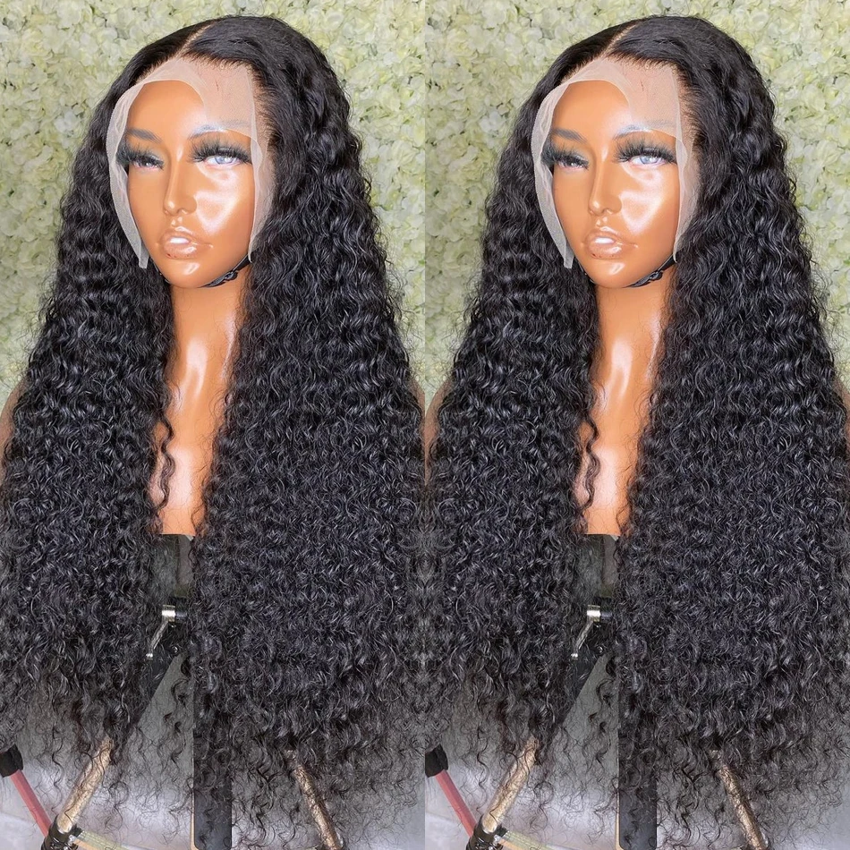 Perruque Lace Front Wig sans colle naturelle bouclée-Deep Wave, 13x4 13x6 HD, 4tage 5X5, 28 30 pouces