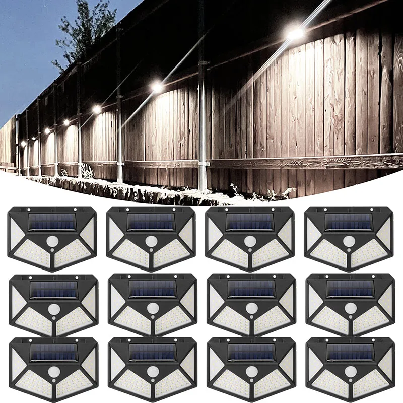 

12pcs 100LED Solar Powered PIR Motion Sensor Light Outdoor Security Wall Lights IP65 Waterproof for Outdoor