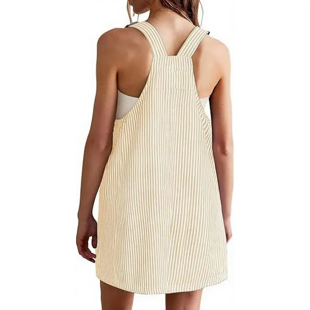 

Женское платье-сарафан с карманами, U-образным вырезом, в полоску, мини, свободного кроя, стройнящее, для работы и отдыха