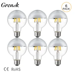 G80 Mirror Silver Lamps E27 Globe Led Light Bulbs 7W Retro Edison 2700K Warm White Top Silver bowl Dripped Half Chrome LED Bulbs