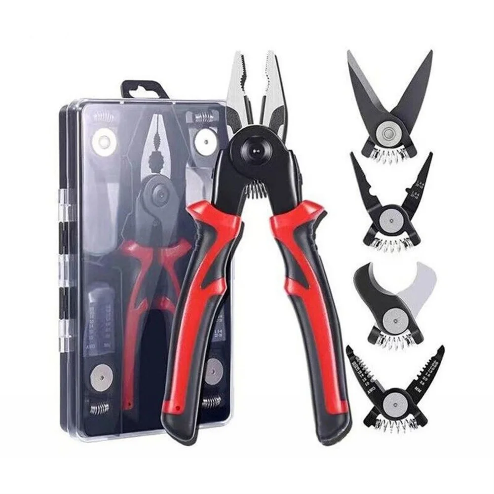 5 In 1 Plier Tool Set, Combination Interchangeable Pliers Kit With Cable Cutters, Crimping Plier Multipurpose Combination 8 Inch