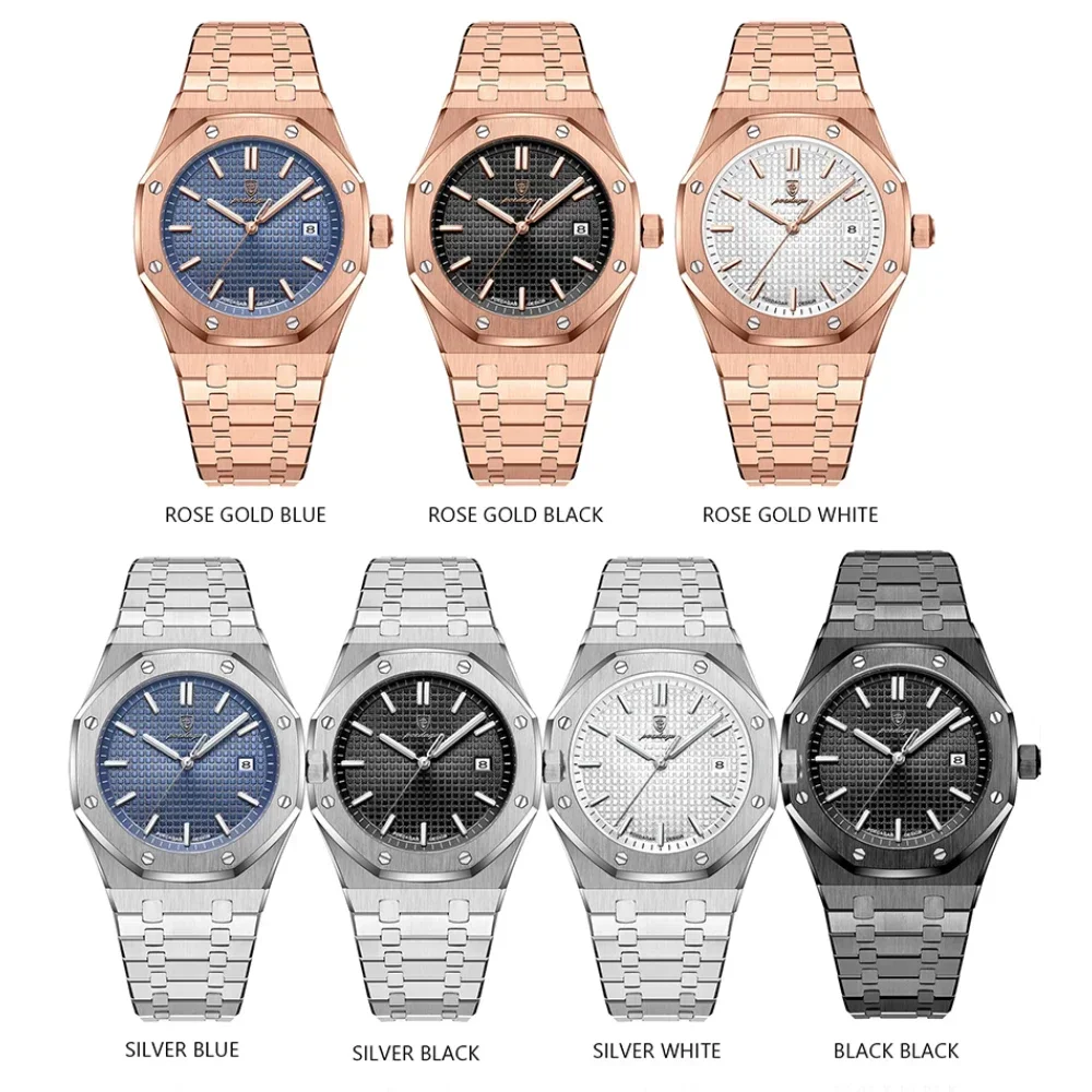 POEDAGAR أفضل الساعات الرجالية الفاخرة تاريخ مضيئة مقاوم للماء كرونوغراف كوارتز ساعة رجالية الفولاذ المقاوم للصدأ الرياضة العسكرية ساعة رجالي