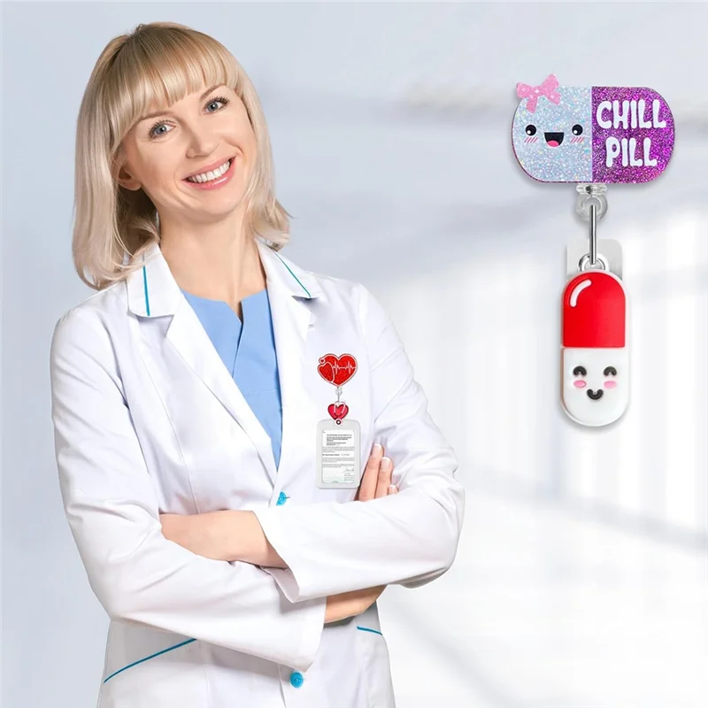 

J1UL1N милая катушка для бейджа медсестры, 6 шт. забавный держатель для бейджа с блестками для кормления, выдвижной зажим, держатель для бирки с именем медсестры