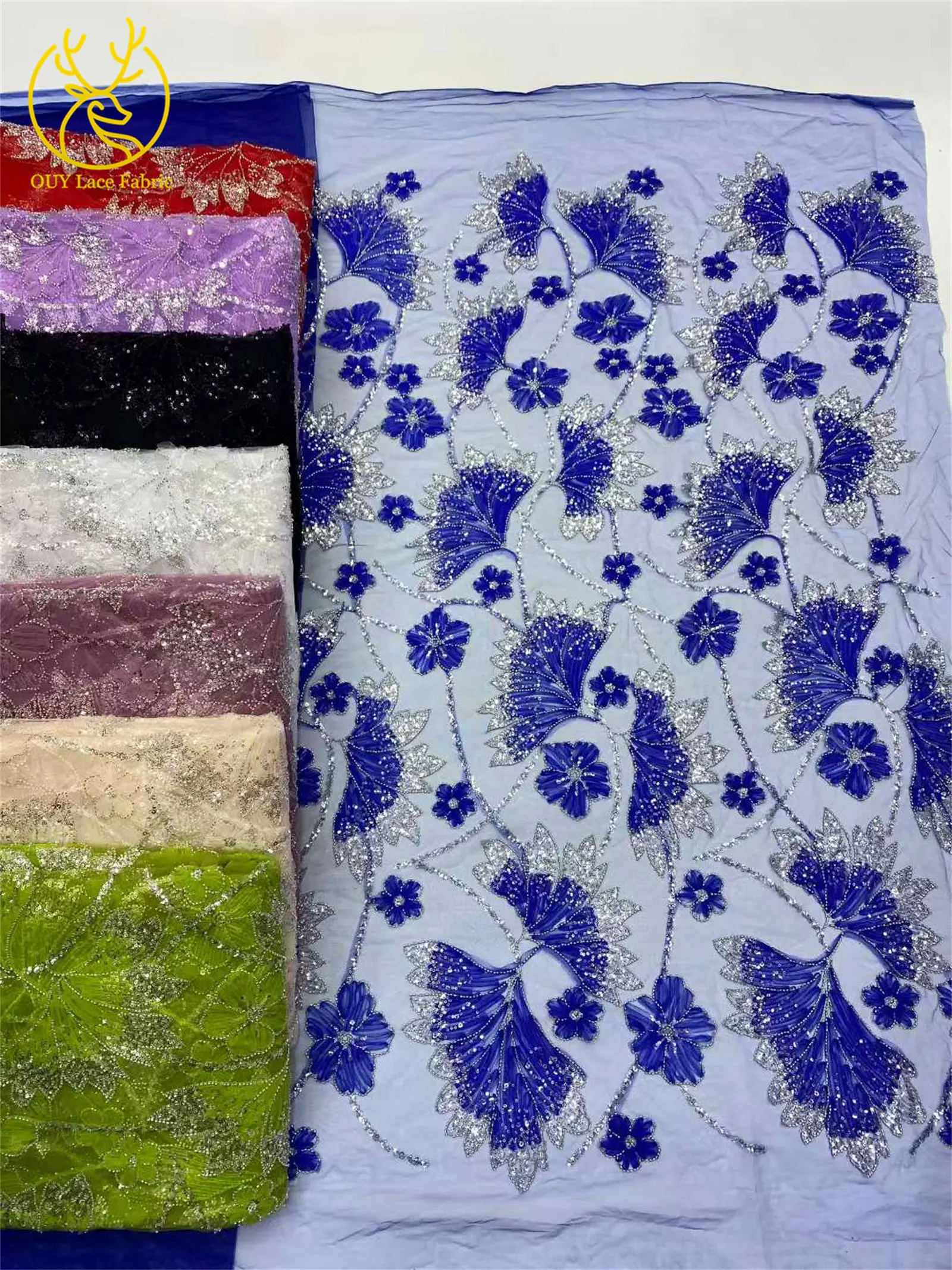 Wholesale Luxury French Tulle Sequin Lace Fabric 2025 High Quality African Beaded Embroidery Lace Fabric for Party Dress Sewing