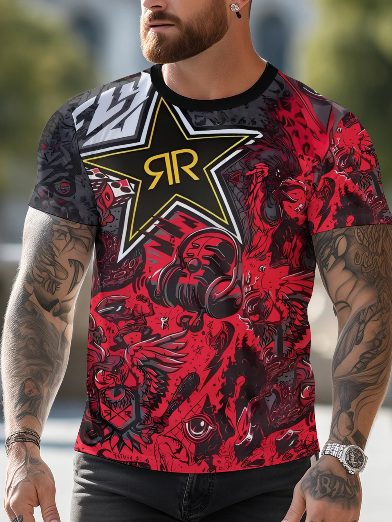 تي شيرت رجالي صيفي أنيق ومبتكر يسمح بمرور الهواء للدراجات النارية بطباعة ثلاثية الأبعاد ورقبة دائرية وأكمام قصيرة تي شيرت كاجوال للخروج