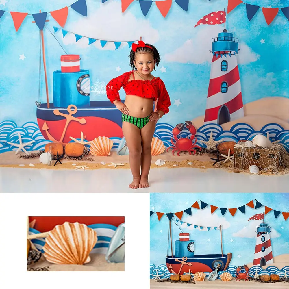 Little Sailor Photography Backdrop Kids Baby Cake Smash Photocall Decors Child Boys 1st Birthday Photo Shoot Studio Backgrounds