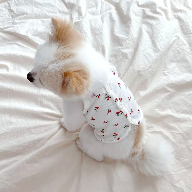 Cute Summer Dog Dress Fresh Cherry Strap Cute Buckle Strap Teddy Bears Puppy Two Legged Clothes Cat Tank Top Pet Clothes