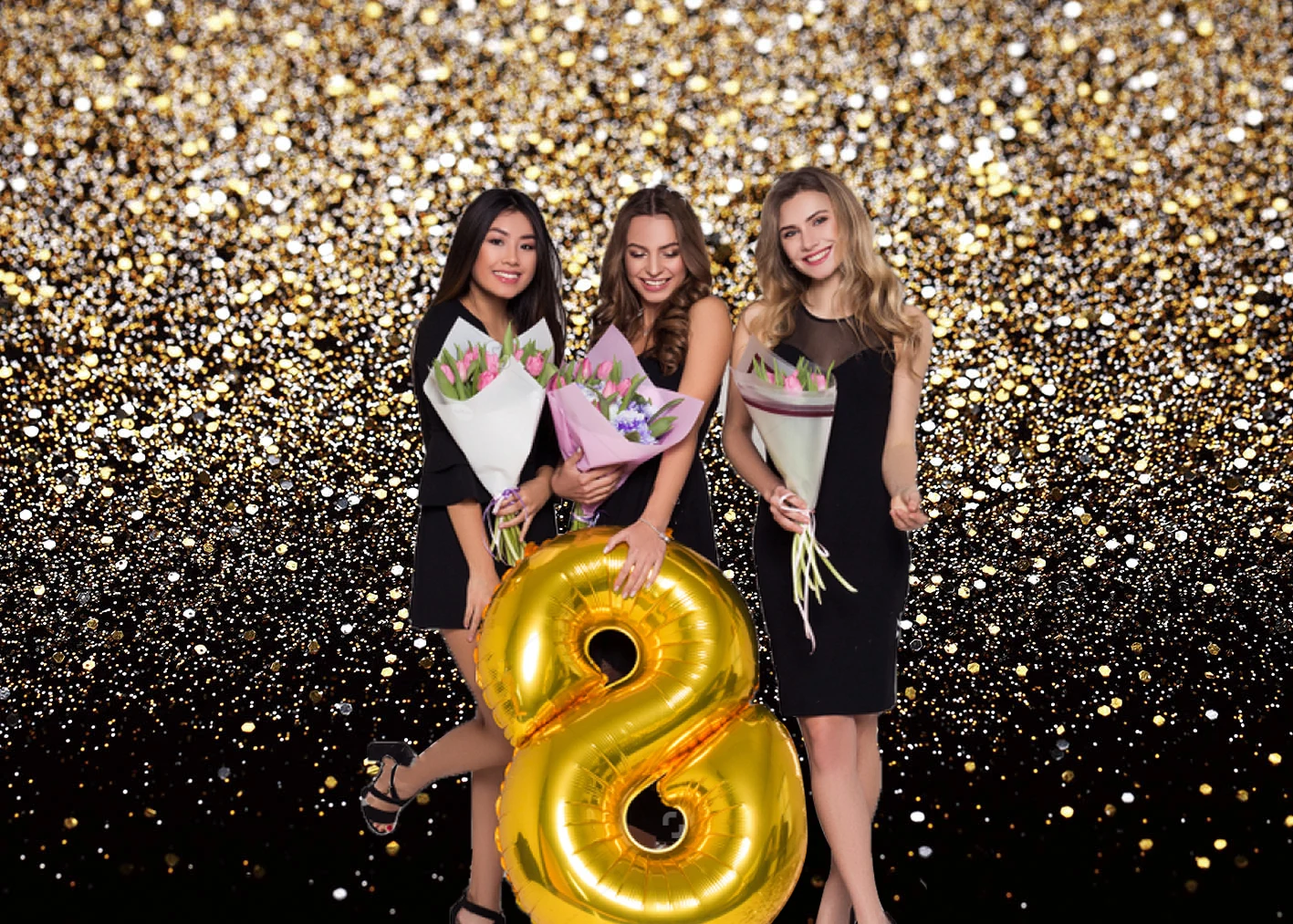 Birthday Backdrop Black Gold Backdrop Glitter Golden Bokeh Spot Background Happy New Year 2024 Birthday Party Deoration