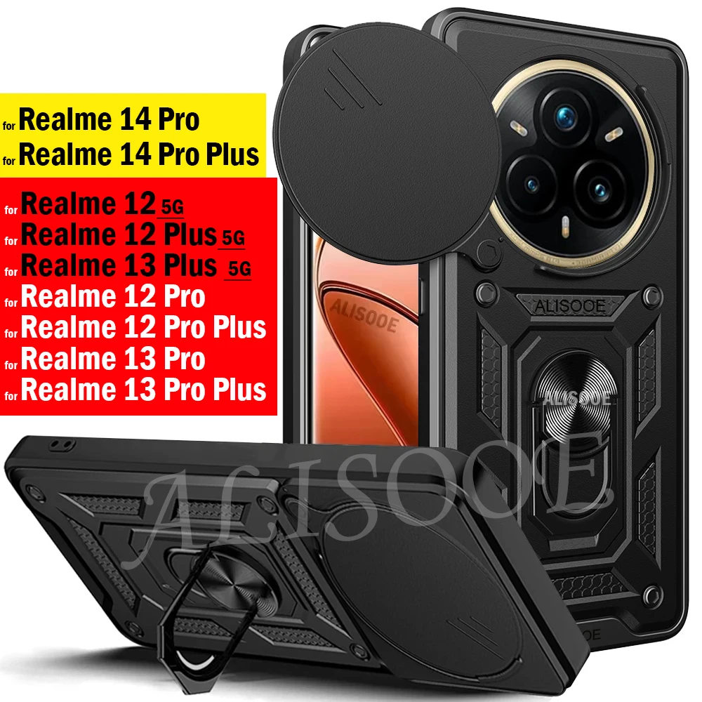 Funda for Realme 14 Pro Plus 5G 13 12 Plus Case Armor Slide Camera Ring Stand Protection Cover for Realme 13 Pro Plus Case Capa