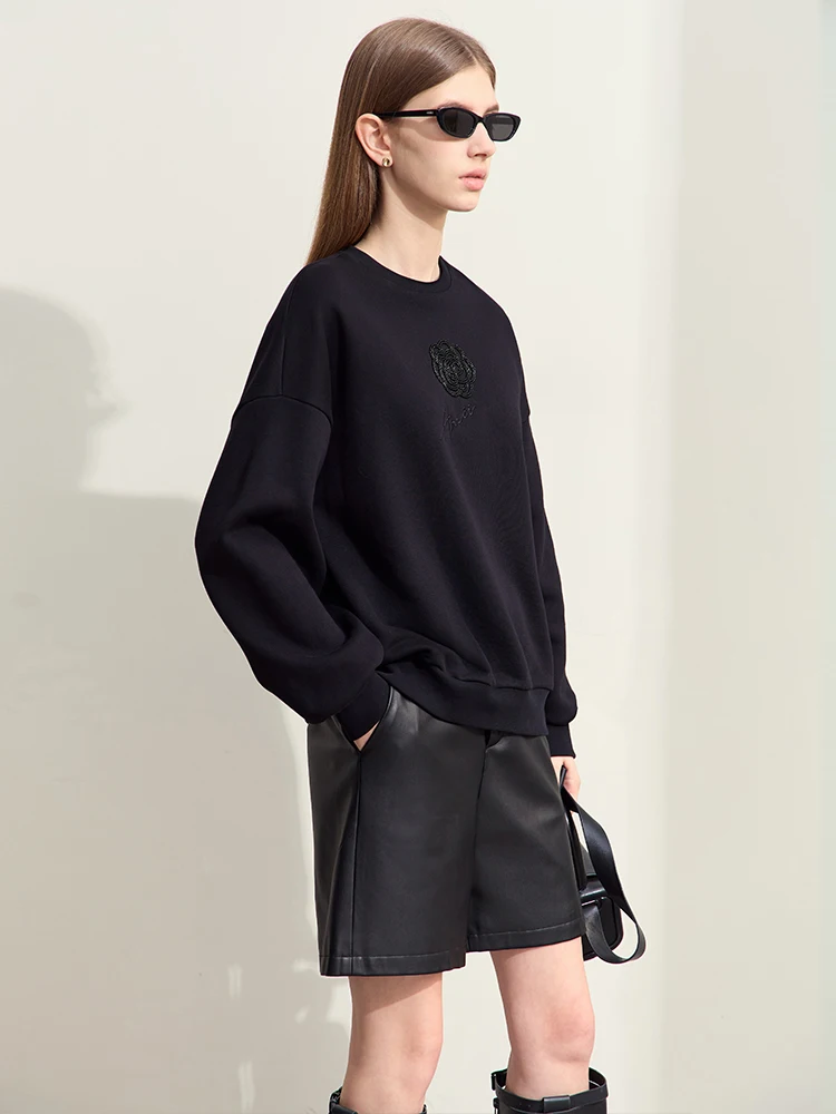 Amii-レディースコットンフーディー,ラウンドネックレス,ローズ刺embroidery,ドロップスリーブ,トレンディ,新しい秋のコレクション,2024, 12413003