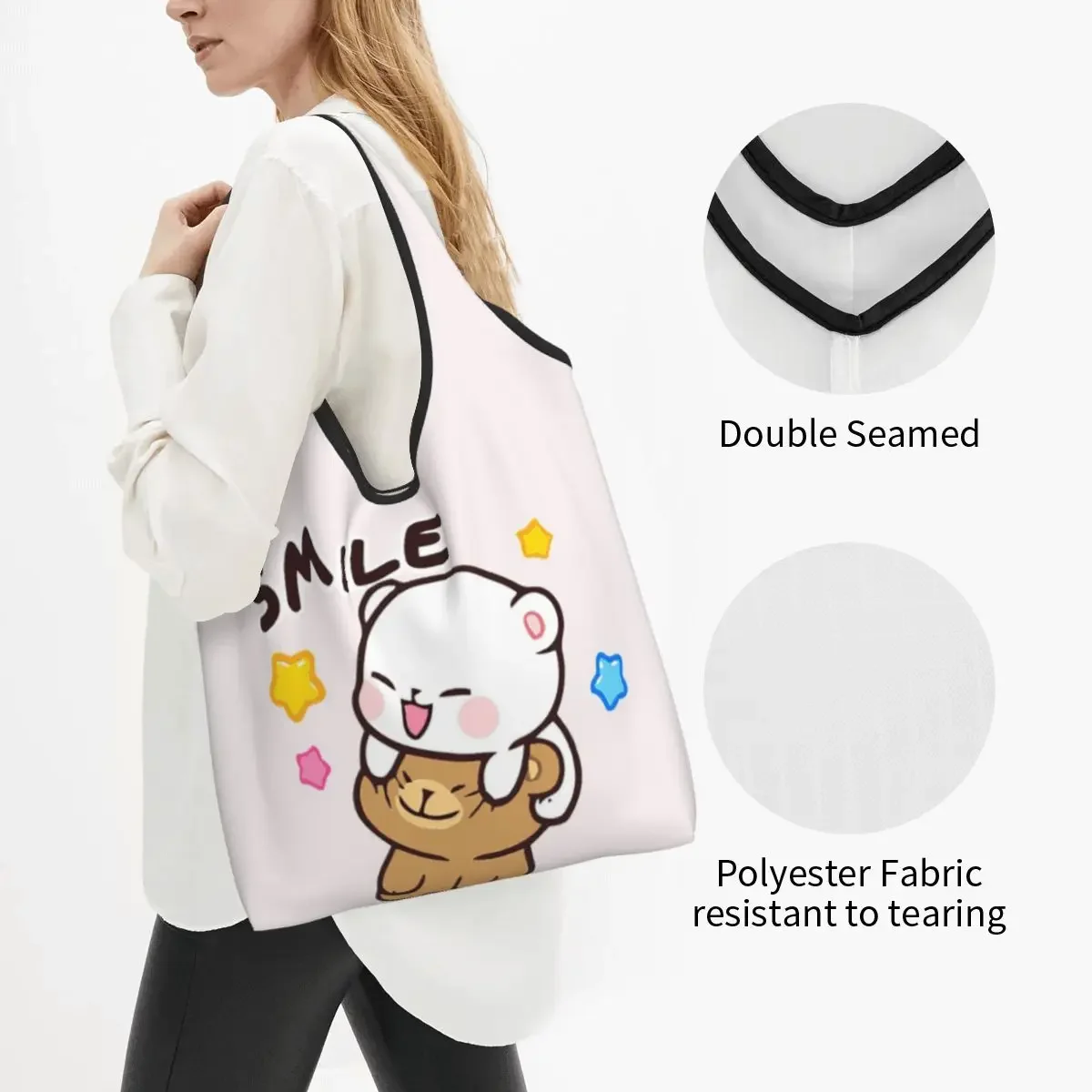 Peach And Goma Bubu Dudu Balloon Portable Tote Shopping Bags Large Capacity Shopper Bag Grocery Handbag Shoulder Bag