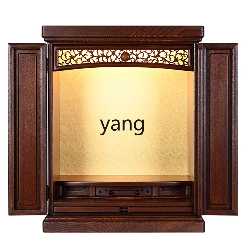 Yjq Buddha Shrine with Door Modern Simple Home Enshrine God of Wealth Solid Wood Shrine Buddha Cabinet Wall Cupboard