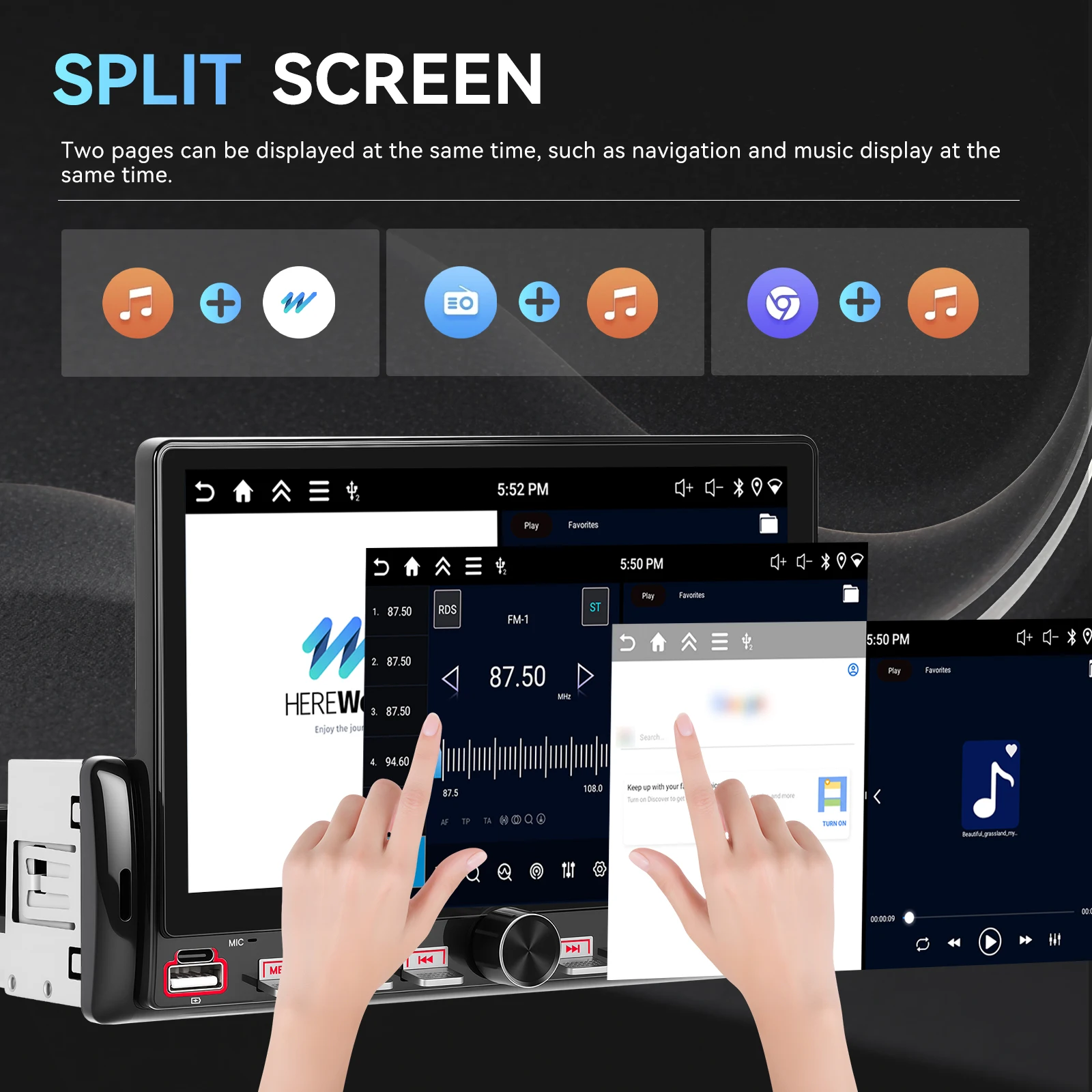 Podofo 1 Din 4+64G Radio Samochodowe Odtwarzacz Wideo Bezprzewodowy Android Carplay Auto 7'' Ekran Dotykowy Inteligentny System Samochodowy GPS Mirror Link WIFI BT EQ FM RDS Stereo
