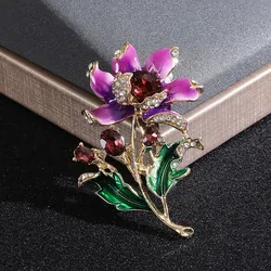 women purple enamel flower brooch, elegant fashion plant wedding party casual pin jewelry
