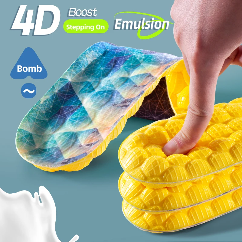 1Pair 4D Cloud Technologyt High Elasticity Sports Deodorant Insoles for Shoes Yellow PU Sole Breathe for Feet Men Running Insole