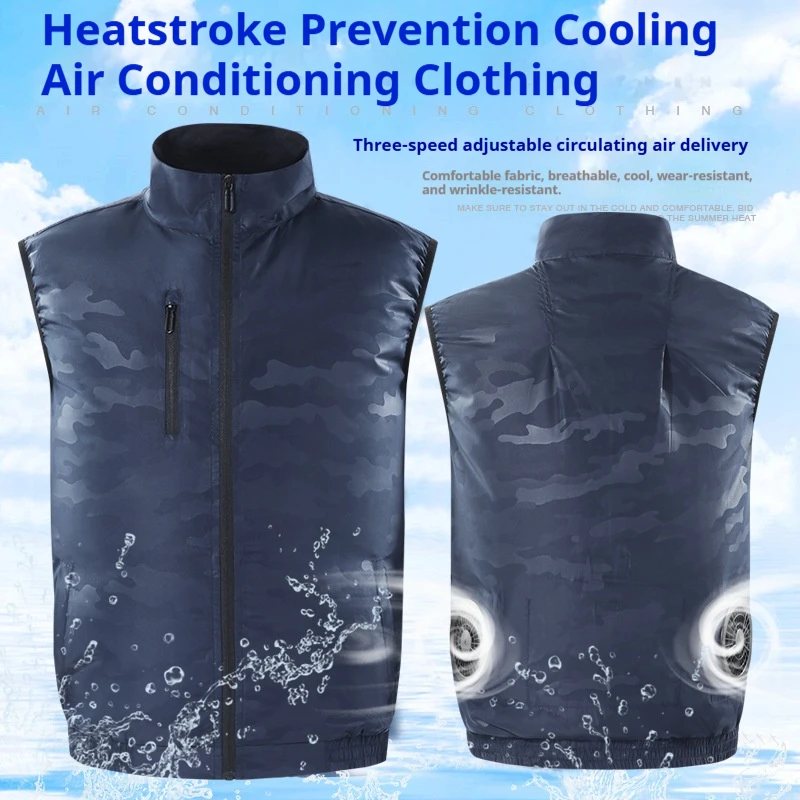 เสื้อกั๊กชุดพัดลมอัจฉริยะสำหรับการตกปลากลางแจ้ง ปั่นจักรยาน ป้องกันแสงแดด เสื้อกั๊ก ชาร์จ ระบายความร้อน ชุดเครื่องปรับอากาศ
