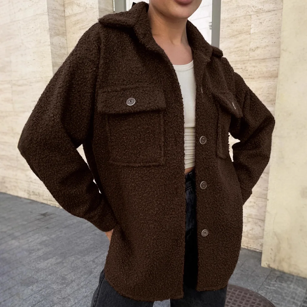 

Женская флисовая куртка в стиле ретро с воротником с длинными рукавами, базовый стиль, универсальный модный теплый открытый кардиган, осень-зима, элитное ощущение