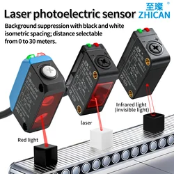 ZHICAN ZC3E Laser Photoelectric Sensor Background Suppression Adjustable Distance Object Detection Switch