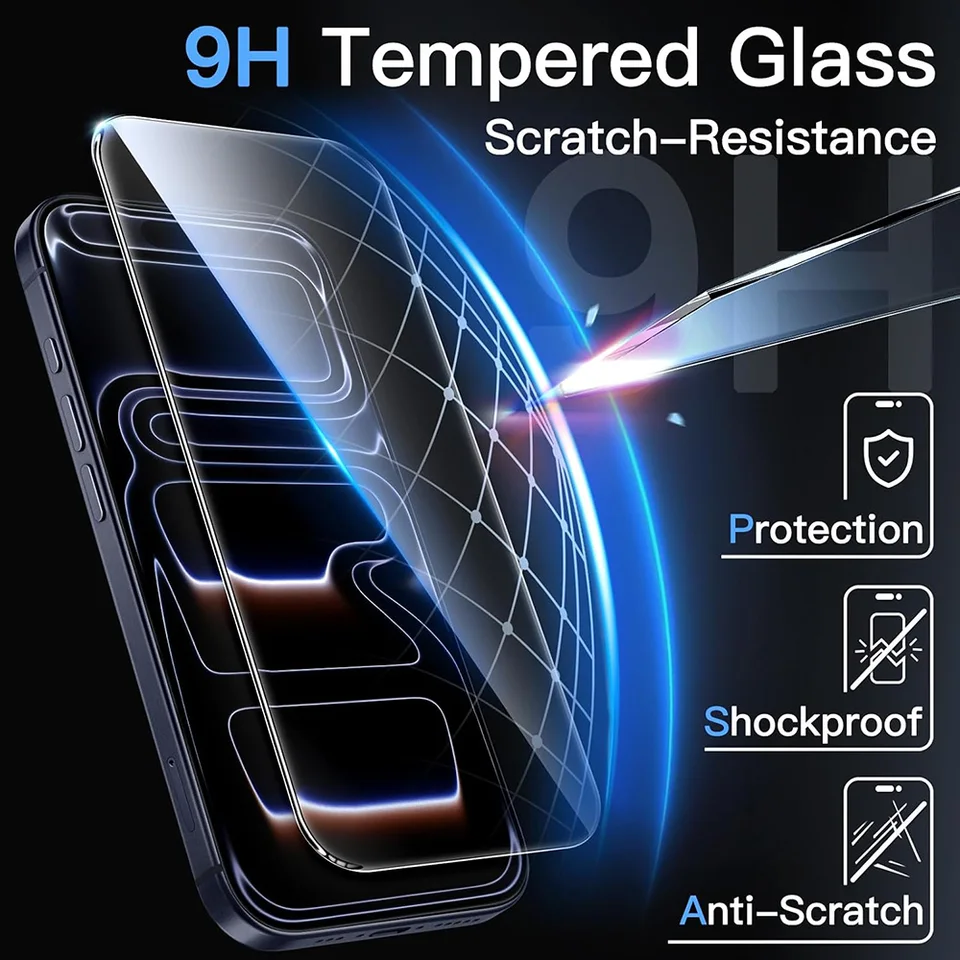 Vidrio templado para iPhone 18 17 16 15 14 13 12 11 Pro Max Plus XR con recubrimiento oleofóbico, protector de pantalla (3 piezas) 3