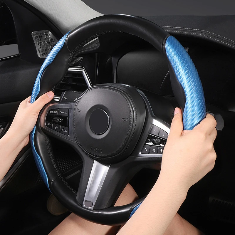 Universal Non-Slip 2 Halves Car Steering Wheel Cover Carbon Fiber Silicone Booster Cover Auto Anti-skid Accessories