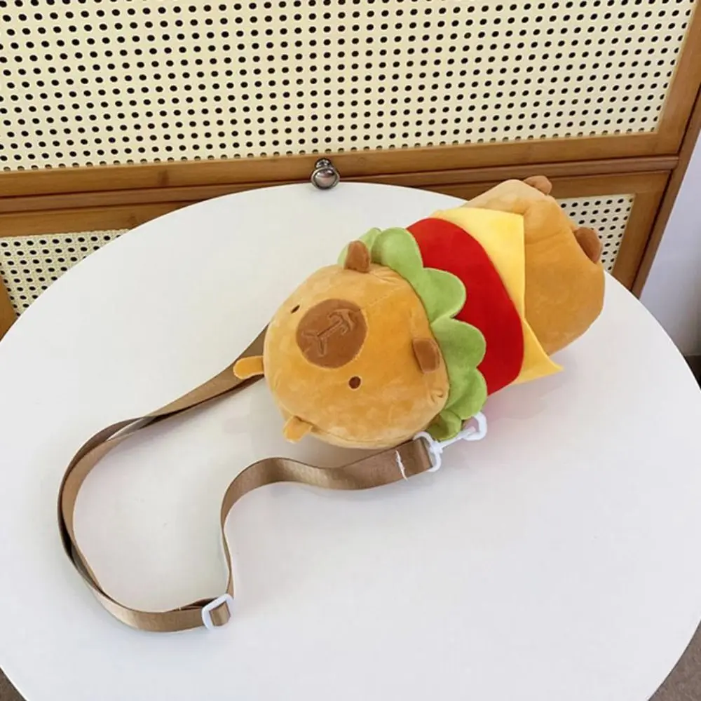 Bolsa de felpa de hamburguesa y capibara con animales japoneses, muñeca de peluche, bolso de hombro portátil de dibujos animados, bolso cruzado suave y bonito para estudiantes, bolso de viaje