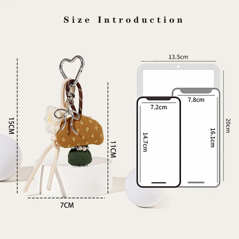 Cute Cloth Mushroom Bag Charms Small Flower Keychain Purse Accessories Charm for Women Handbags Lovely Rope Pendant