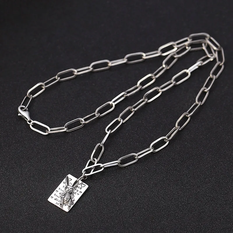 

S925 sterling silver k-stylefashionstylisheasiest for match chain thai silver ins style bunny english tag necklace for women