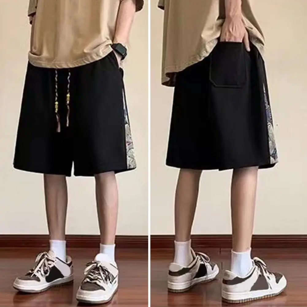 Men Summer Sports Shorts Drawstring Tassel Elastic Waist Animal Pattern Plus Size Side Pockets Loose Jogging Gym Short Pants