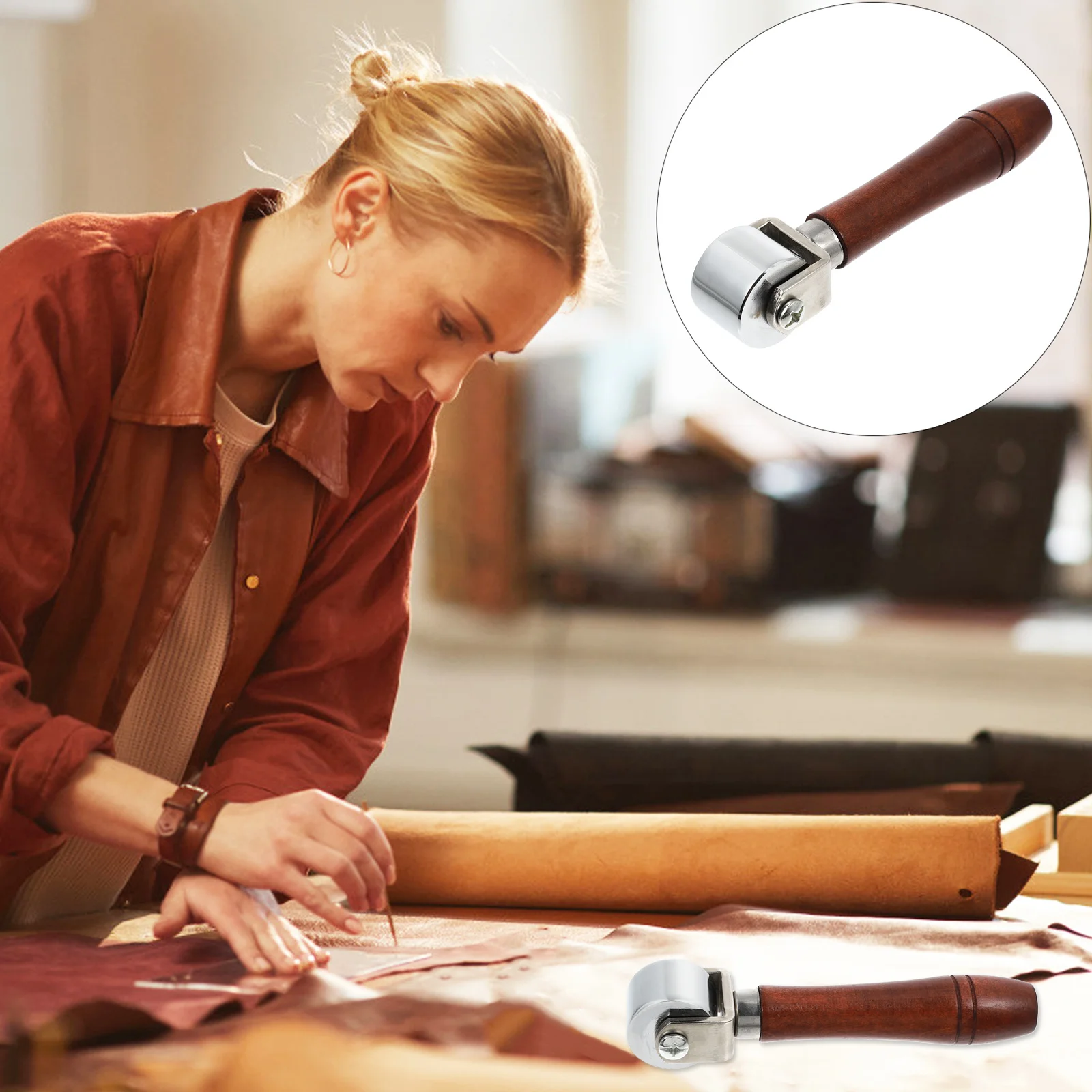 

Roller Premium Steel Metal Pressing Tool Solid Wood Handle Leathercraft Edge Smoother Durable Non-Slip Creaser