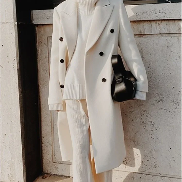 New Autumn Winter Long Sleeve Suit Collar Double breasted Nii Coat Women's Coat