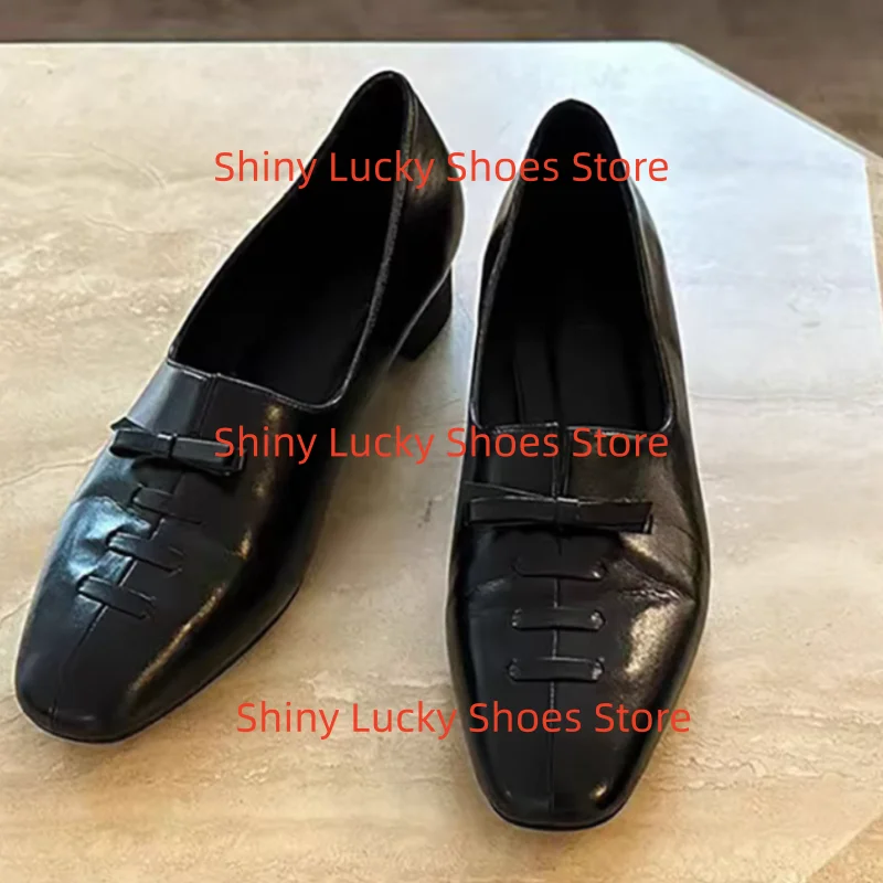 

Женские туфли-лоферы с бантом-бабочкой, квадратным носком, низким каблуком, декоративными швами, из искусственной кожи