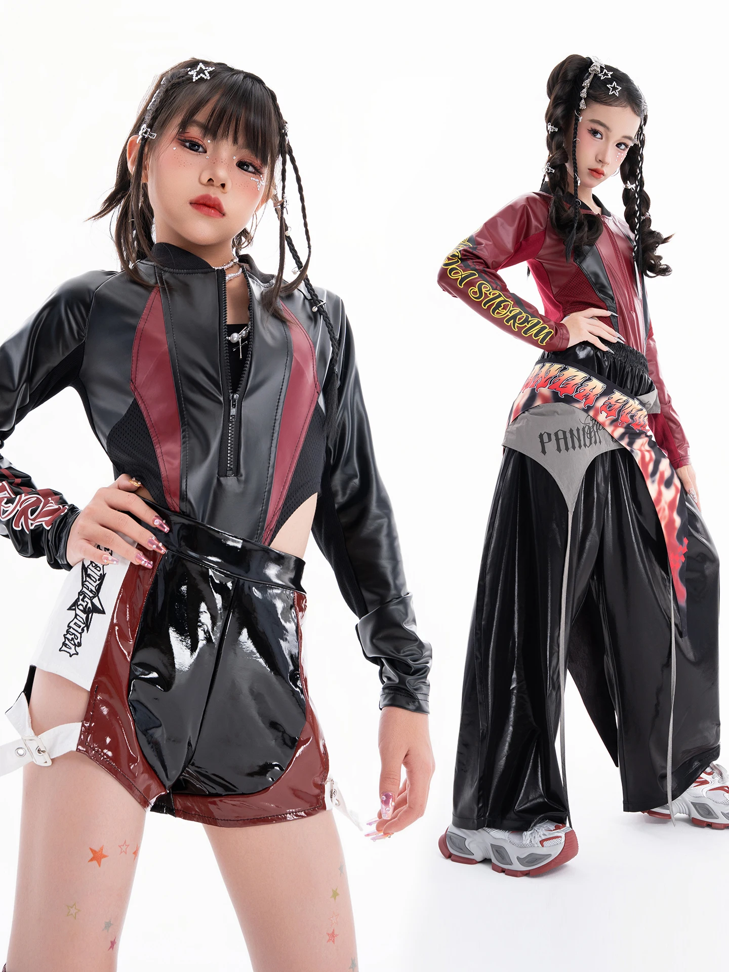 

Модная глянцевая одежда 2025 года, костюм для джазовых танцев для девочек, боди, уличная одежда в стиле хип-хоп, сценическая одежда, DN22202