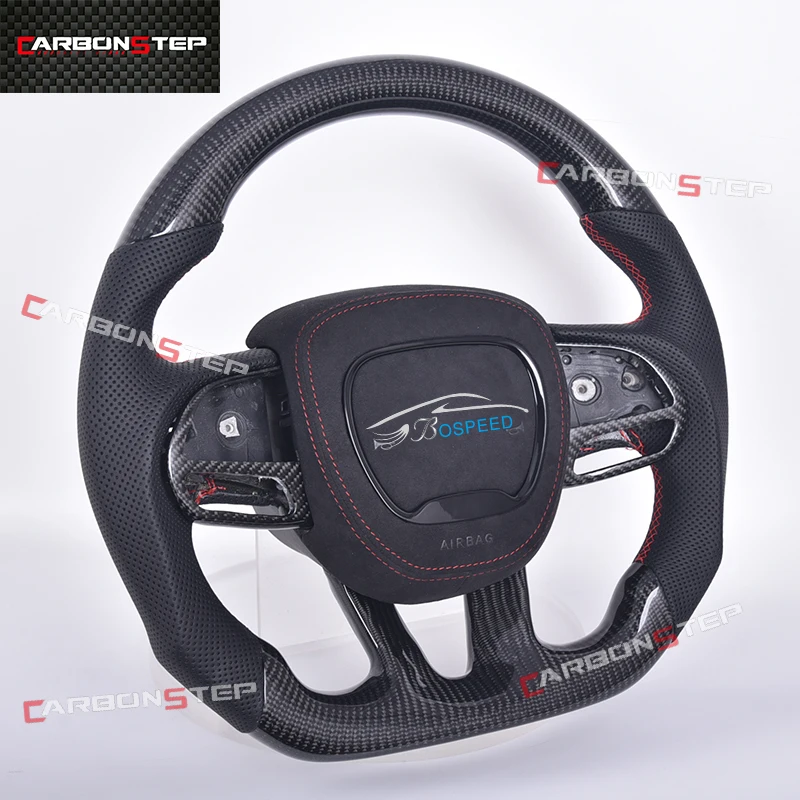 

Leather Suede Heated Forged Carbon Fiber Led Steering Wheel For Dodge Charger Ram 1500 Challenger Journey Durango Custom Upgrade