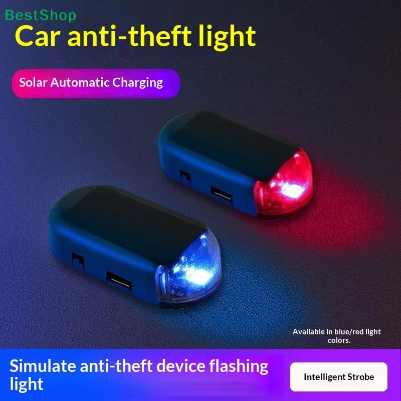 Solar Power Fake Car Alarm LED Warning Light Simulated Anti‑Theft Flashing Lamp Universal Vehicle Interior Security Indicator